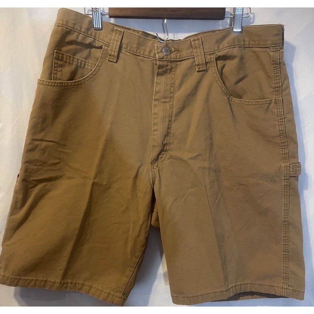 WRANGLER Authentic Brown Duck Canvas Soft Fade Cargo Shorts Men's 36